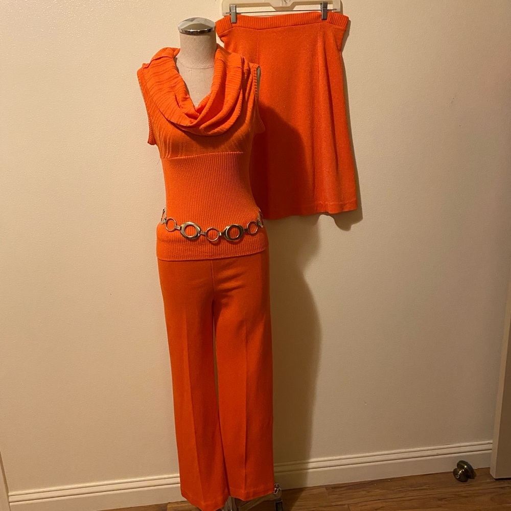 Vintage Marbella Knits of California Sleeveless Cowl Neck Knit Three piece Set.